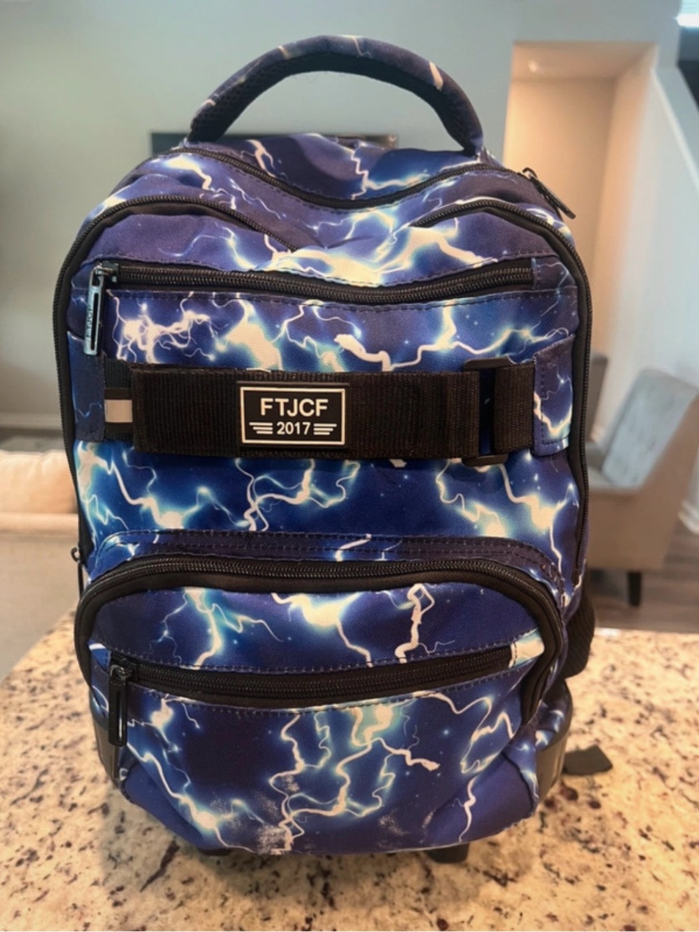 Blue Lightning Print Boys Backpack